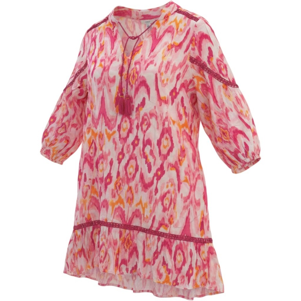 Crown & Ivy Pink Orange Ikat Tassel Peasant Mini Dress XL